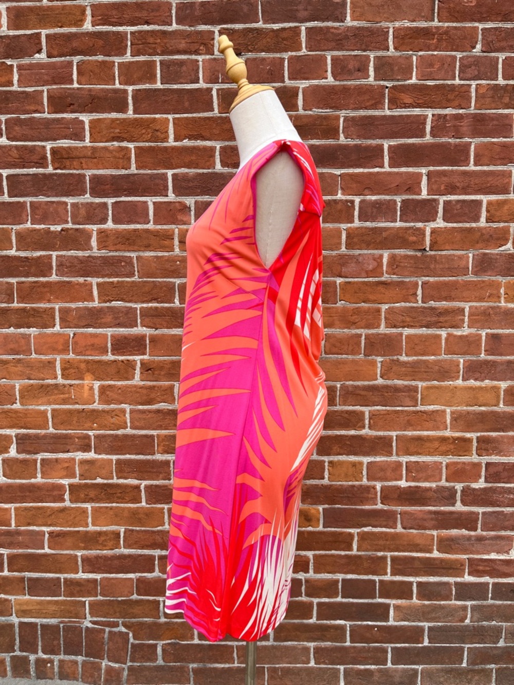 Tibi Palm-Print Mini Dress in Pink, Orange & White - Picture 2 of 8